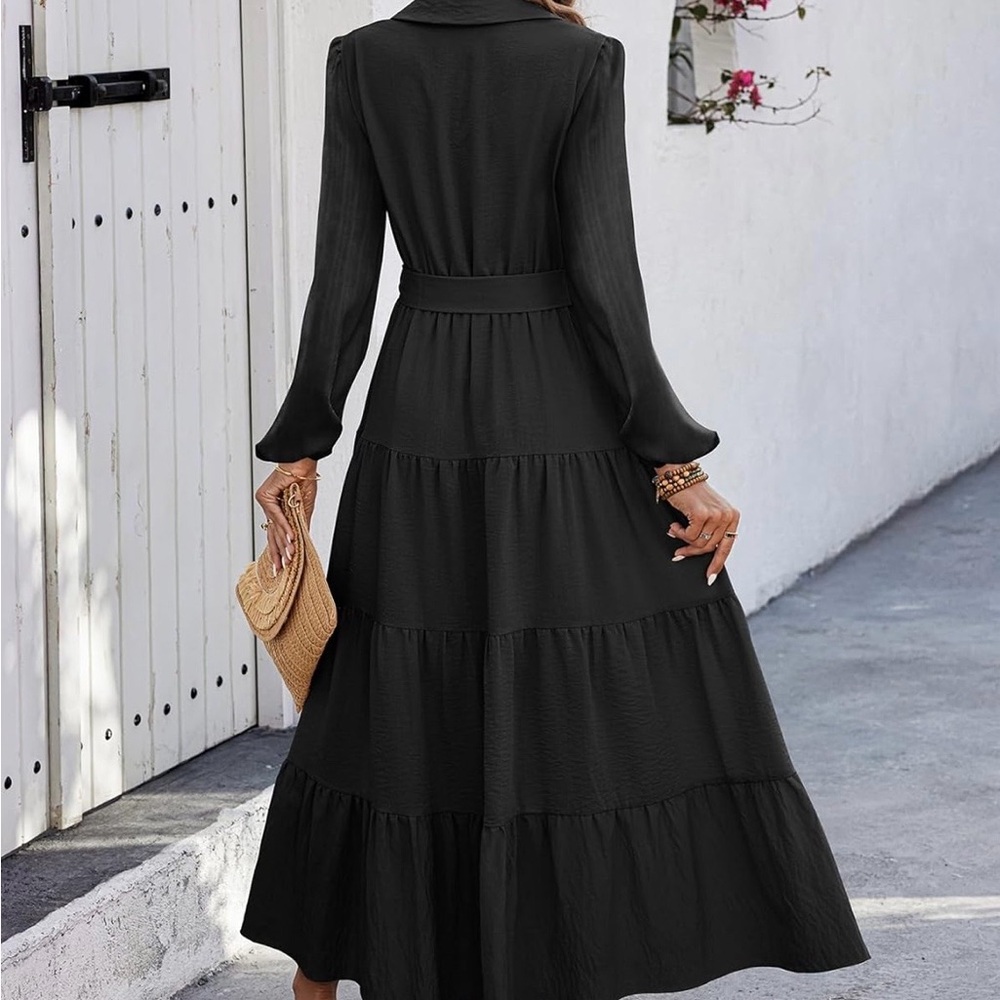 Chic Black Long Sleeve Maxi Shirt Dress - Picture 3 of 3